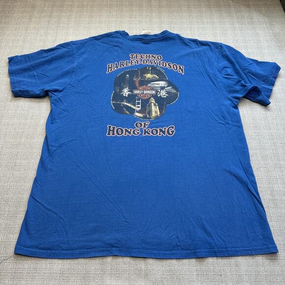 Harley Davidson Shirt Mens XXL Blue Techno HD of Hong Kong Tee Motorcycle Biker - Picture 6 of 10